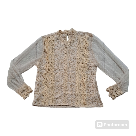 Boho Bohemian Lace Sheer Long Sleeve Small - Picture 2 of 10